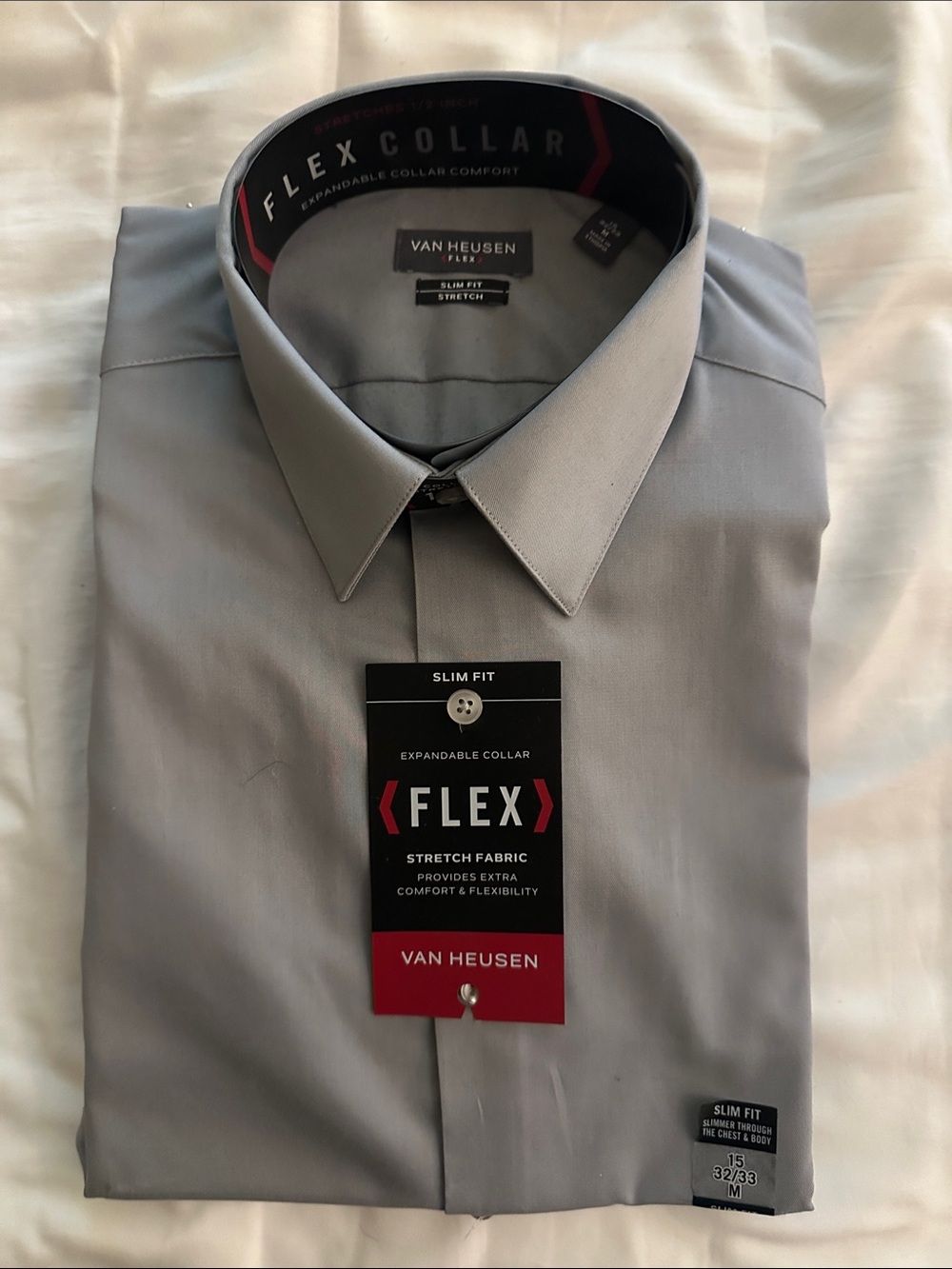 Van Heusen Light Gray Flex Slim Fit Dress Shirt